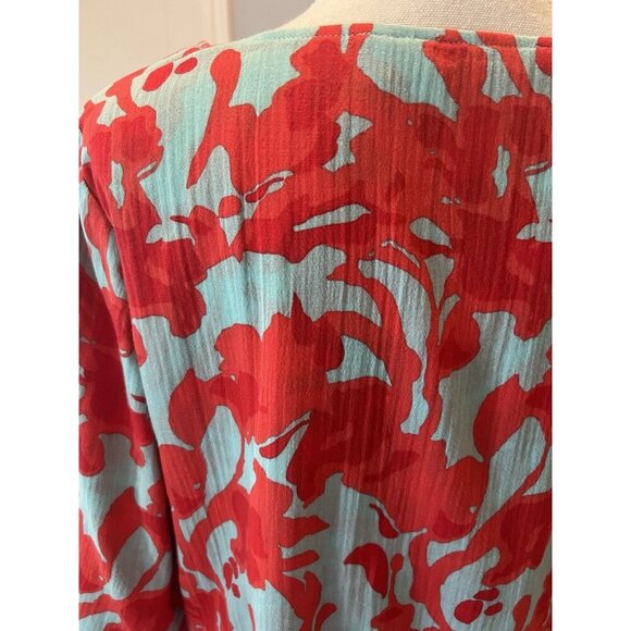SOFT SURROUNDINGS Blouse Top M Blue Red Orange Floral Cotton Gauze Coastal - Picture 7 of 10